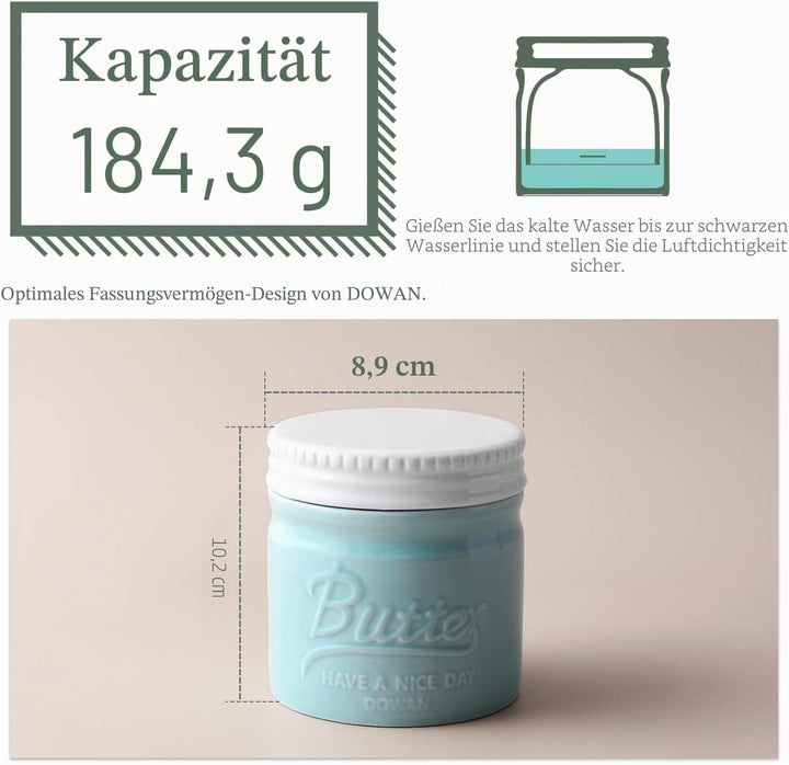 DOWAN Butterdose Keramik, Französische Butterdose mit Deckel, Wassergekühlte Butterdose mit Wasserli