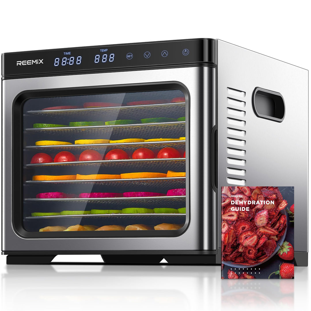 Dörrautomat Edelstahl mit digitaler Steuerung 1000W, Food Dehydrator mit 9 Edelstahl-Ablagegitter, G