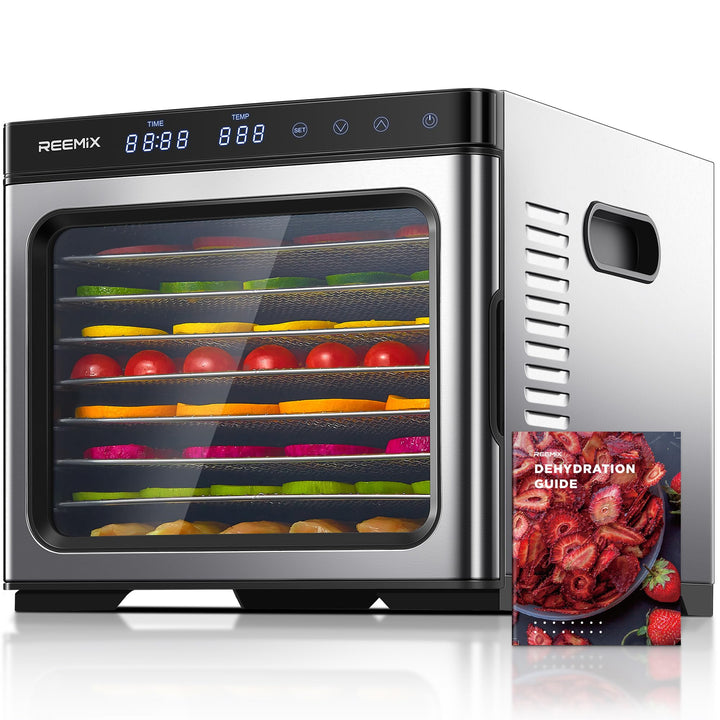 Dörrautomat Edelstahl mit digitaler Steuerung 1000W, Food Dehydrator mit 9 Edelstahl-Ablagegitter, G