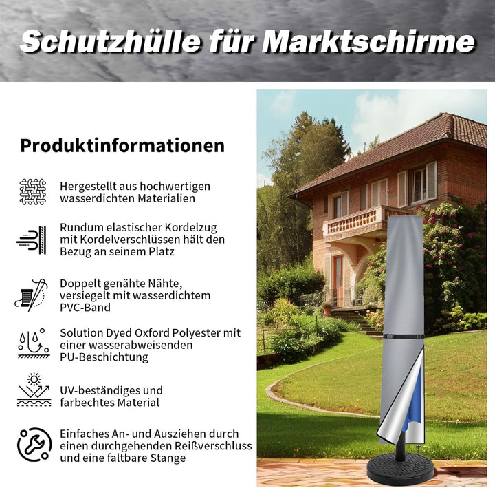 NAKIHOUSE Sonnenschirm Abdeckung Schutzhülle, Wasserdichte,Wetterfeste, UV-Anti, Winddicht Schirm Ab