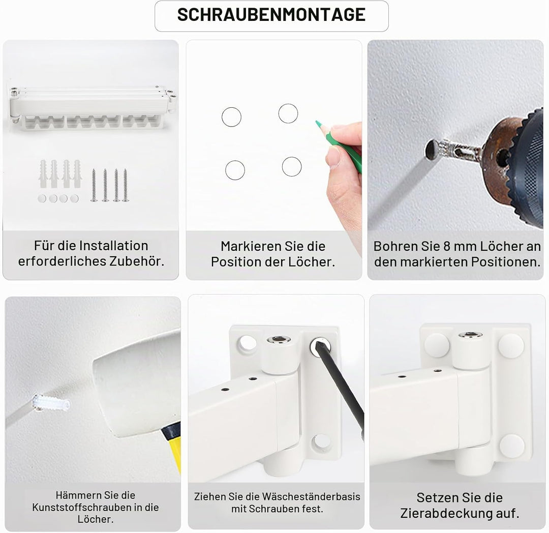 SWAWIS Wäscheständer Wandmontage Kleiderstange 120cm Ausziehbar Klappbar Wäscheständer Kleiderstange