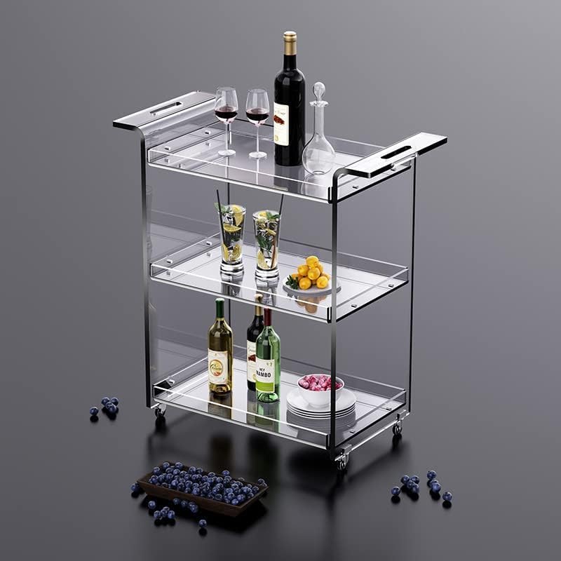 Acryl Servierwagen Barwagen, Acryl Küchenwagen, mit Rollen Feststellbar, 53 x 30 x 72 cm (Transparen
