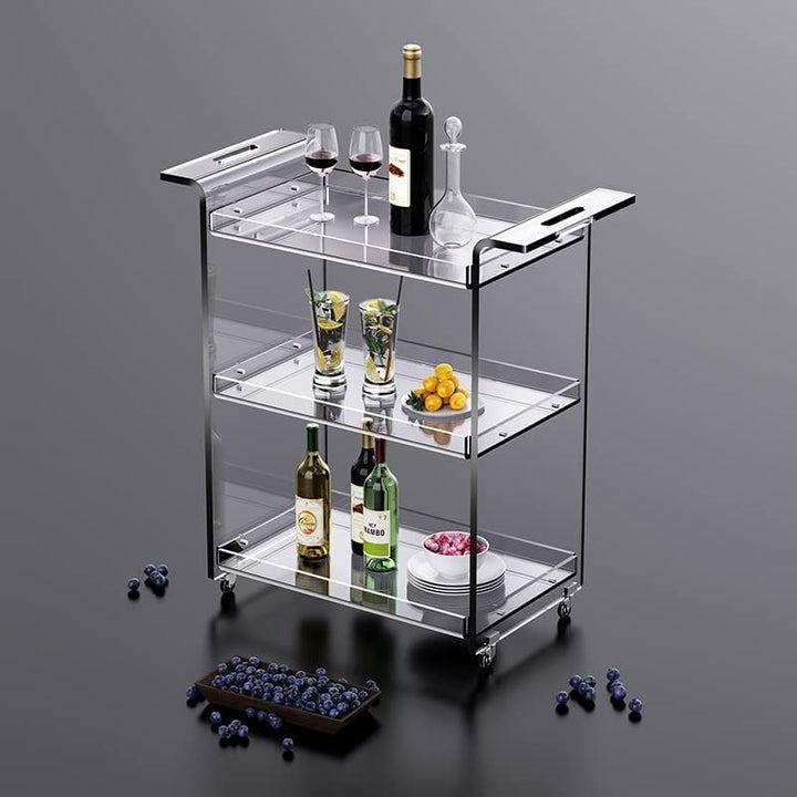 Acryl Servierwagen Barwagen, Acryl Küchenwagen, mit Rollen Feststellbar, 53 x 30 x 72 cm (Transparen