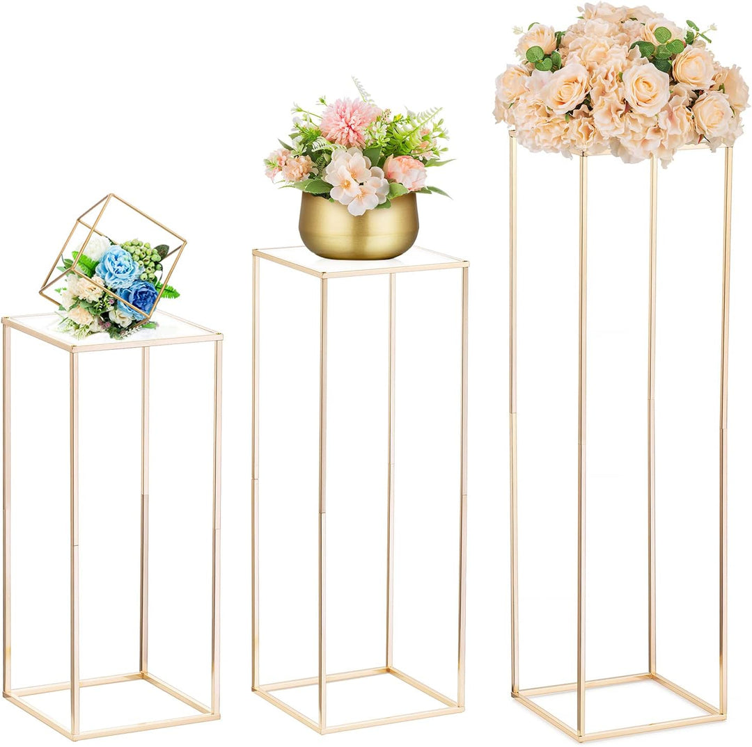 Nuptio Gold Hochzeit Tafelaufsätze für Tische mit Acrylplatte - 3 Stück Hohe Goldene Vase für Tafela