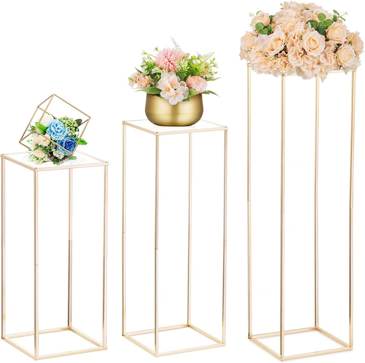 Nuptio Gold Hochzeit Tafelaufsätze für Tische mit Acrylplatte - 3 Stück Hohe Goldene Vase für Tafela