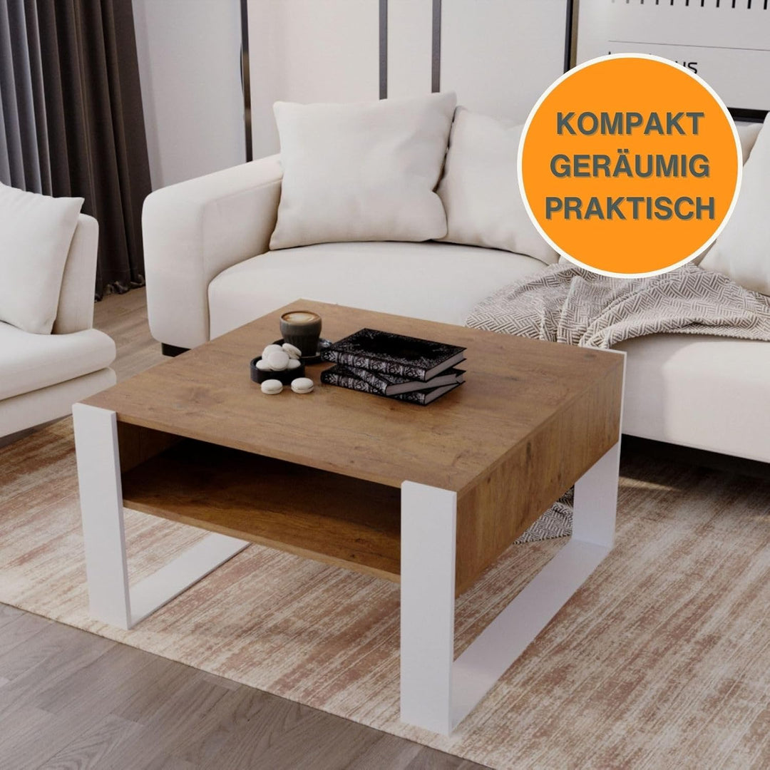 CraftPAK Couchtisch mit Stauraum | moderner Wohnzimmertisch aus Holzwerkstoff | massiv und stabil |