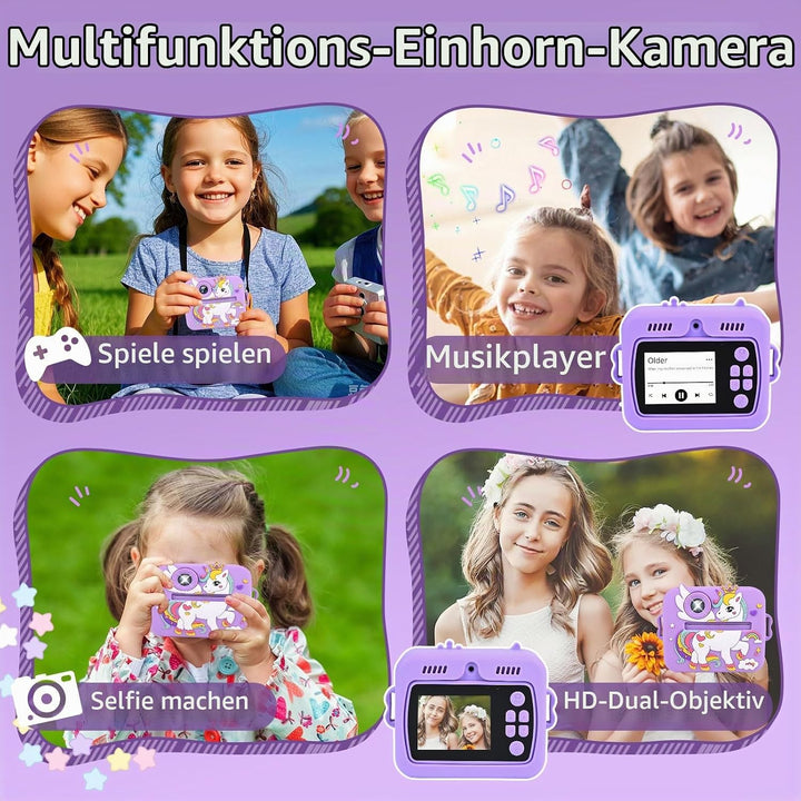 Kinderkamera Sofortbildkamera, 1080P HD Digitalkamera für Kinder mit 2,4 Zoll &amp; 32G Karte, Sofortbil