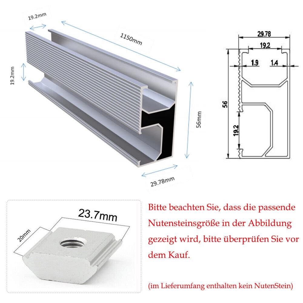 Photovoltaik Schiene 1150mm, 4PCS Aluprofil Solar Ziegeldach/Blechdach/Bitumendach/Metalldach Montag