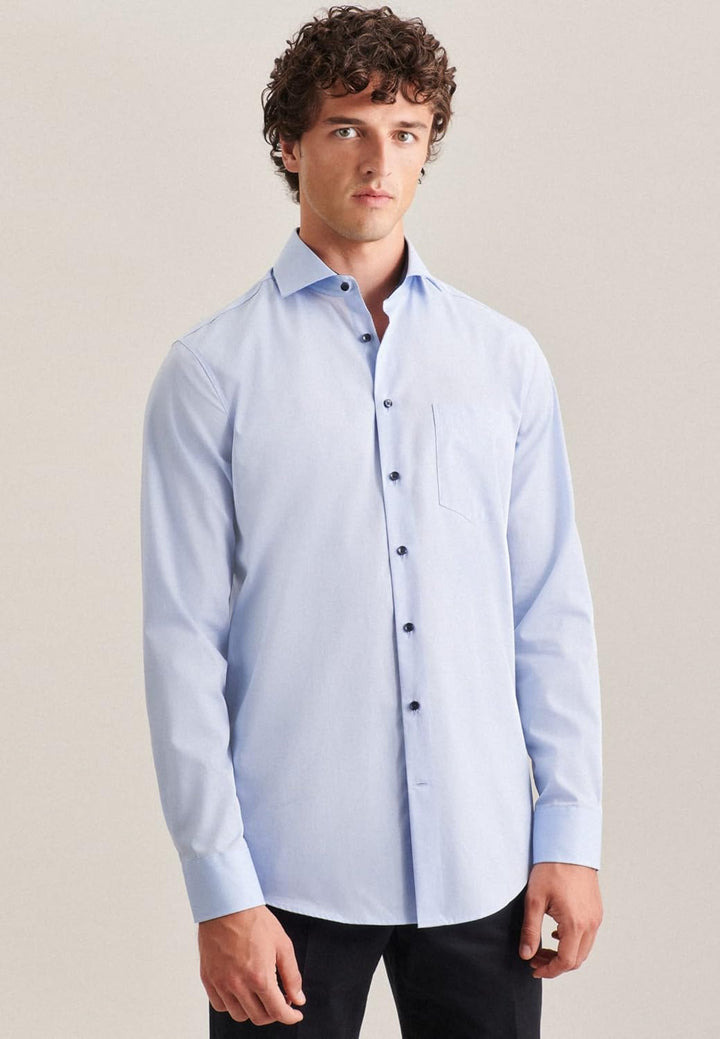 Seidensticker Herren Regular Fit Langarm Popeline Hemd, 39 Hellblau