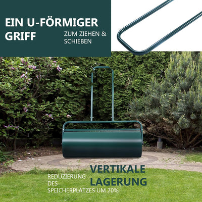 RELAX4LIFE Rasenwalze 90cm Breite 63L Füllvolumen, Rasenroller aus Stahl, Gartenwalze mit U-förmigem