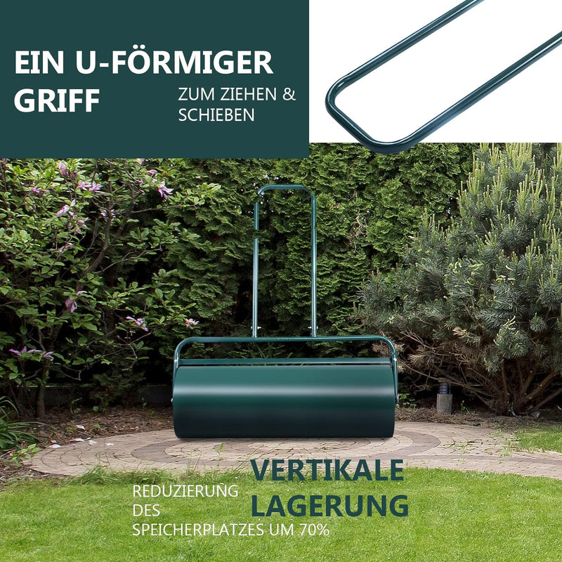 RELAX4LIFE Rasenwalze 90cm Breite 63L Füllvolumen, Rasenroller aus Stahl, Gartenwalze mit U-förmigem