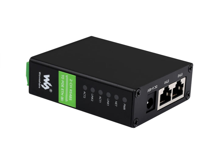 Waveshare 2-CH RS485 to RJ45 Ethernet Converter Module with POE Function, Industrial Rail-Mount Isol