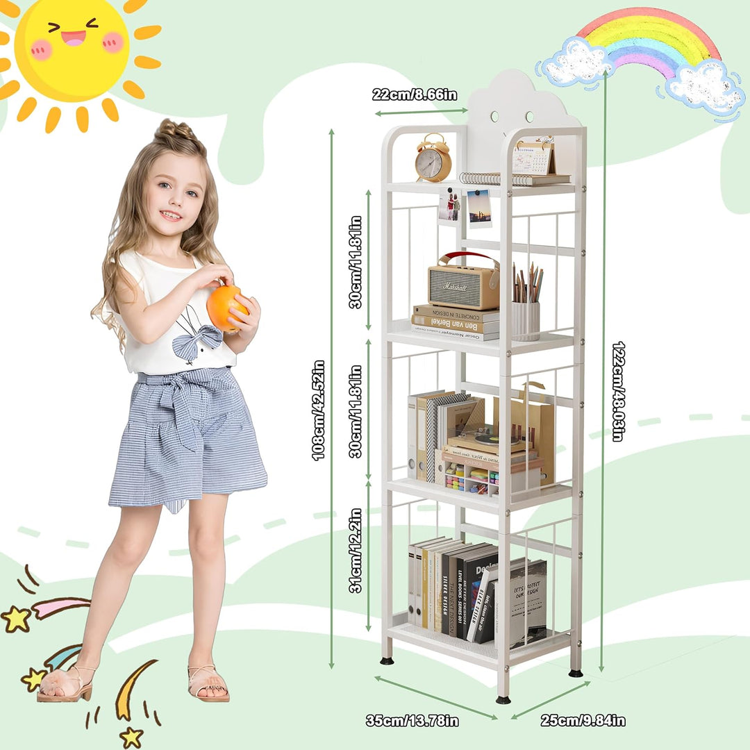Cute Metal Kinderregal, 4 Etagen Bücherregal Aufbewahrungsregal für Kinder, Standregal mit Magnetisc