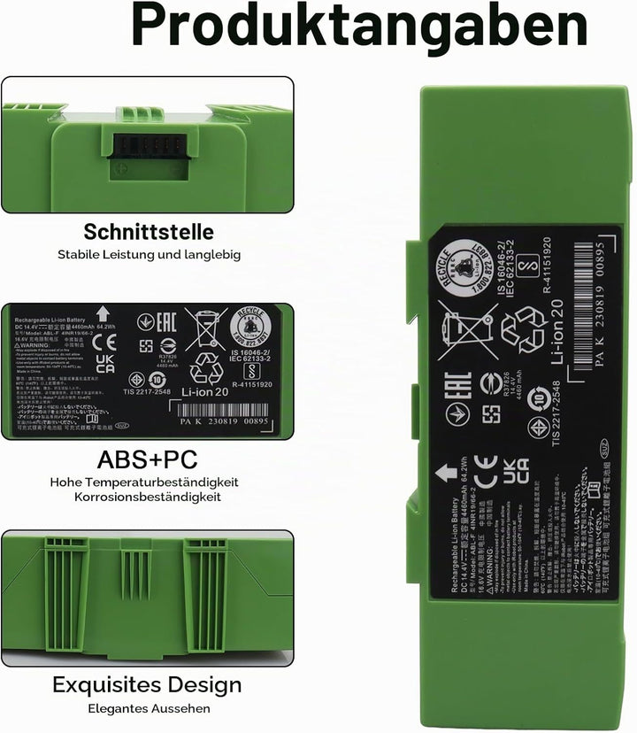 14,4 V 4460 mAh Akku für iRobot Roomba e und i Serie i7+ i7 7150 7550 i7550, Akku für i8 i8+ i8550 7