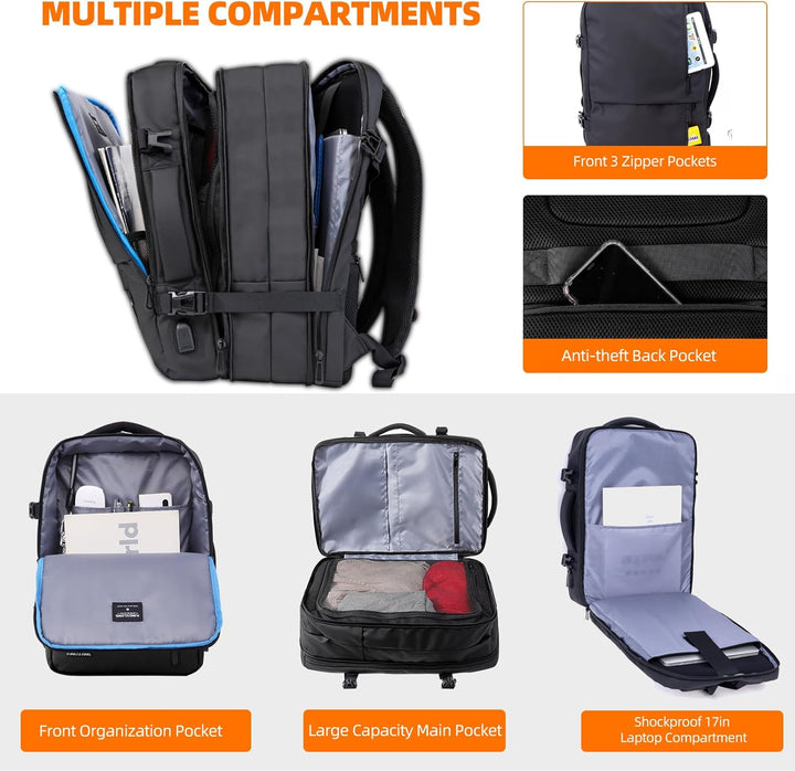 KINGSLONG Handgepäck Rucksack Vakuum 40L Laptop Rucksack 19 Zoll Herren Damen Flugzeug Erweiterbar W