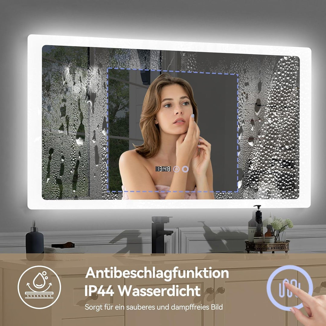 YOURLITE Badspiegel mit Beleuchtung 100x60 cm,LED Badezimmerspiegel mit Touch-Schalter,Spiegel Bad W