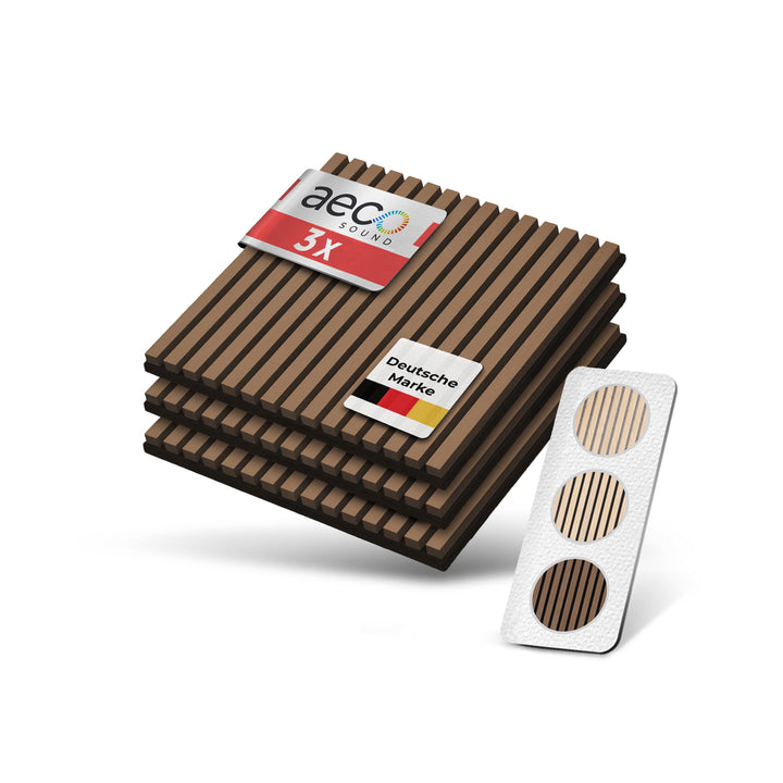 Akustikpaneele Holz – 3er-Set | 60x60cm | Echtholz Walnuss & Akustikfilz Schwarz – 3D Wandpaneele fü