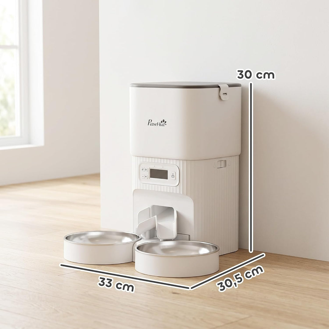 PawHut Futterautomat Katze 4L mit 2 Edelstahlnäpfen für Katze und Hund | Katzenfutter Automat, 1–6 M