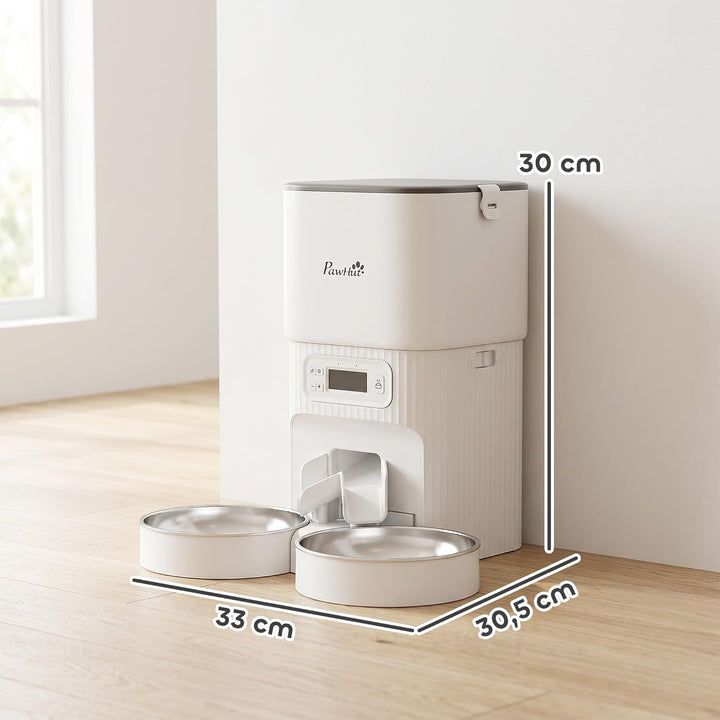 PawHut Futterautomat Katze 4L mit 2 Edelstahlnäpfen für Katze und Hund | Katzenfutter Automat, 1–6 M