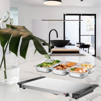 Buffetwärmer | Warmhalteplatte | Speisewärmer | 300 Watt | 4 Speisebehälter | Buffet Wärmer | Speise