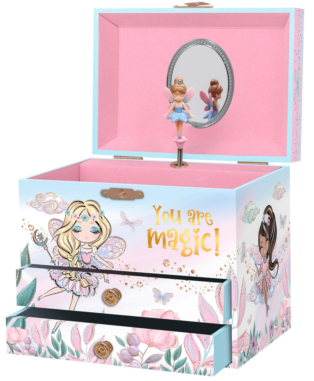 Giggle & Honey Musikalische Fee Schmuckkästchen für Mädchen - Kinder Musik-Box mit Fee und Spiegel,