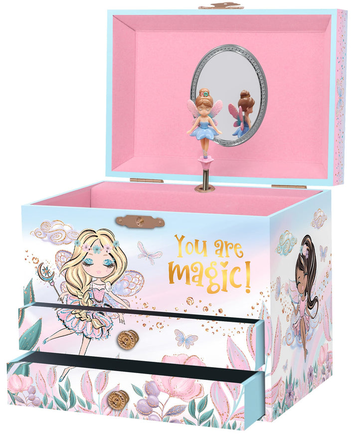 Giggle & Honey Musikalische Fee Schmuckkästchen für Mädchen - Kinder Musik-Box mit Fee und Spiegel,
