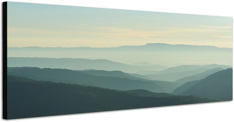 Paul Sinus Art Panoramabild auf Leinwand und Keilrahmen 120x40cm Berge Wald Nebel Dämmerung