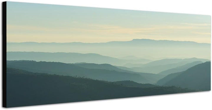 Paul Sinus Art Panoramabild auf Leinwand und Keilrahmen 120x40cm Berge Wald Nebel Dämmerung
