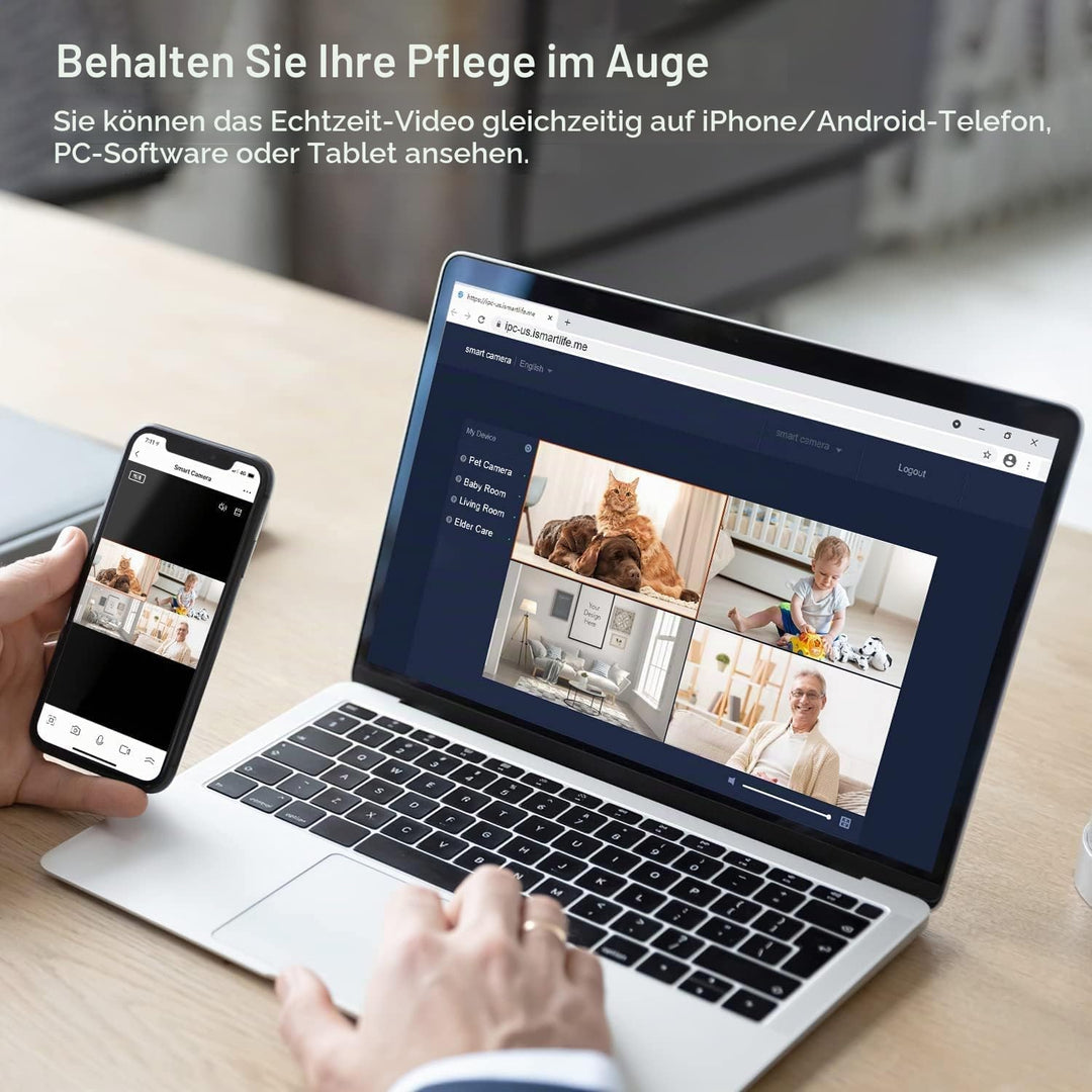 Little elf Überwachungskamera, Litokam 2K Babyphone mit Kamera mit Bewegungserkennung, Nachtsicht, 2