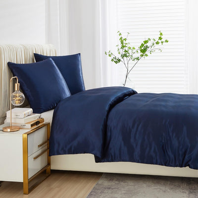 Luowei Bettwäsche Satin 135x200 2teilig Blau Dunkelblau Einfarbig Uni Glatt Glanzsatin Bettwäsche Se