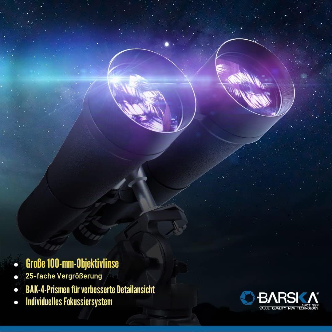 BARSKA Gladiator 25-125x80 Zoom-Fernglas (grünes Objektiv, verstrebter Stativadapter), Schwarz AB105