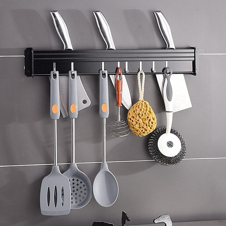 Hakenleiste Küche, Küchenhalterung Ohne Bohren mit Haken, Messerblock Ohne Messer, Küchenreling mit