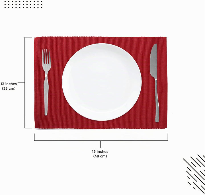 Encasa XO Platzsets Esstisch Set von 6 | Solide rot | Fein gerippte Baumwoll-Tischunterlage | Grösse