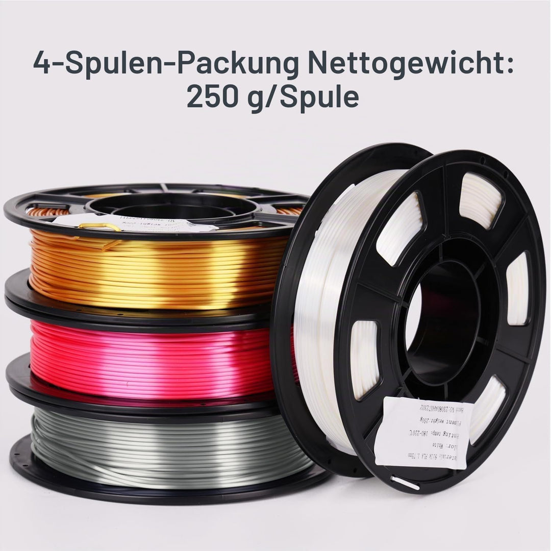 YOUSU 3D-Drucker Filament Bundle - Mehrfarbiges PLA 1,75mm Seidenglanz 4 Farben (Gold, Silber, Rosa,