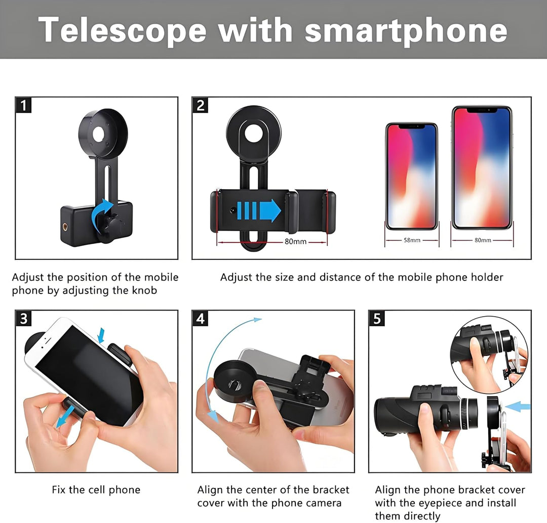 Mengshen 10x40 Monokular Teleskop Pro Kit mit Universal Handy Adapter Stativ für Smartphone Digiskop