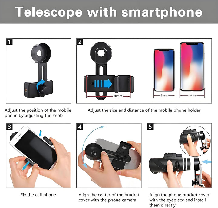 Mengshen 10x40 Monokular Teleskop Pro Kit mit Universal Handy Adapter Stativ für Smartphone Digiskop