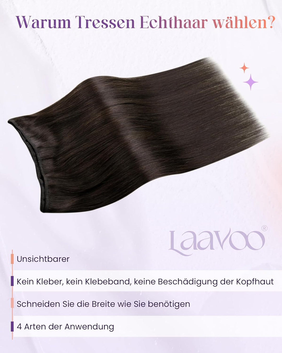 LaaVoo Extensions Tressen Remy Braun Haartressen Echthaar Dunkel Braun Extensions Echthaar Tressen G
