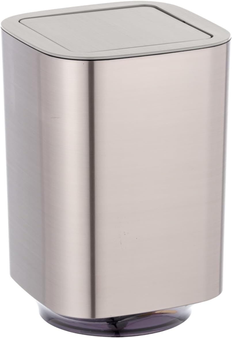 WENKO Schwingdeckeleimer Auron Silber, 5,5 Liter, Badezimmer-Mülleimer mit abnehmbarem Deckel, Abfal