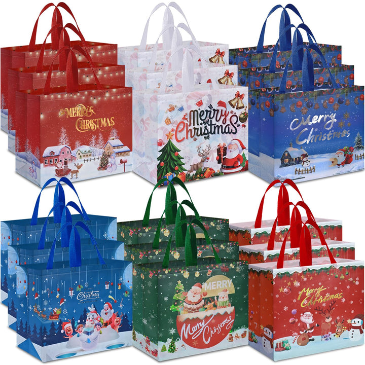 AhfuLife 18 Stück Geschenktüten Weihnachten Gross, Non Woven Weihnachtstaschen Weihnachtstüten Gesch