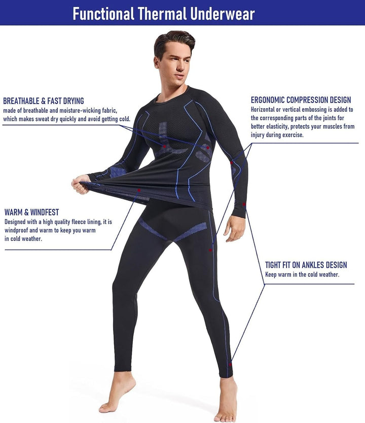 Apanphy® Thermounterwäsche Herren Atmungsaktiv Thermoaktiv Funktionswäsche Herren Schnelltrocknendes