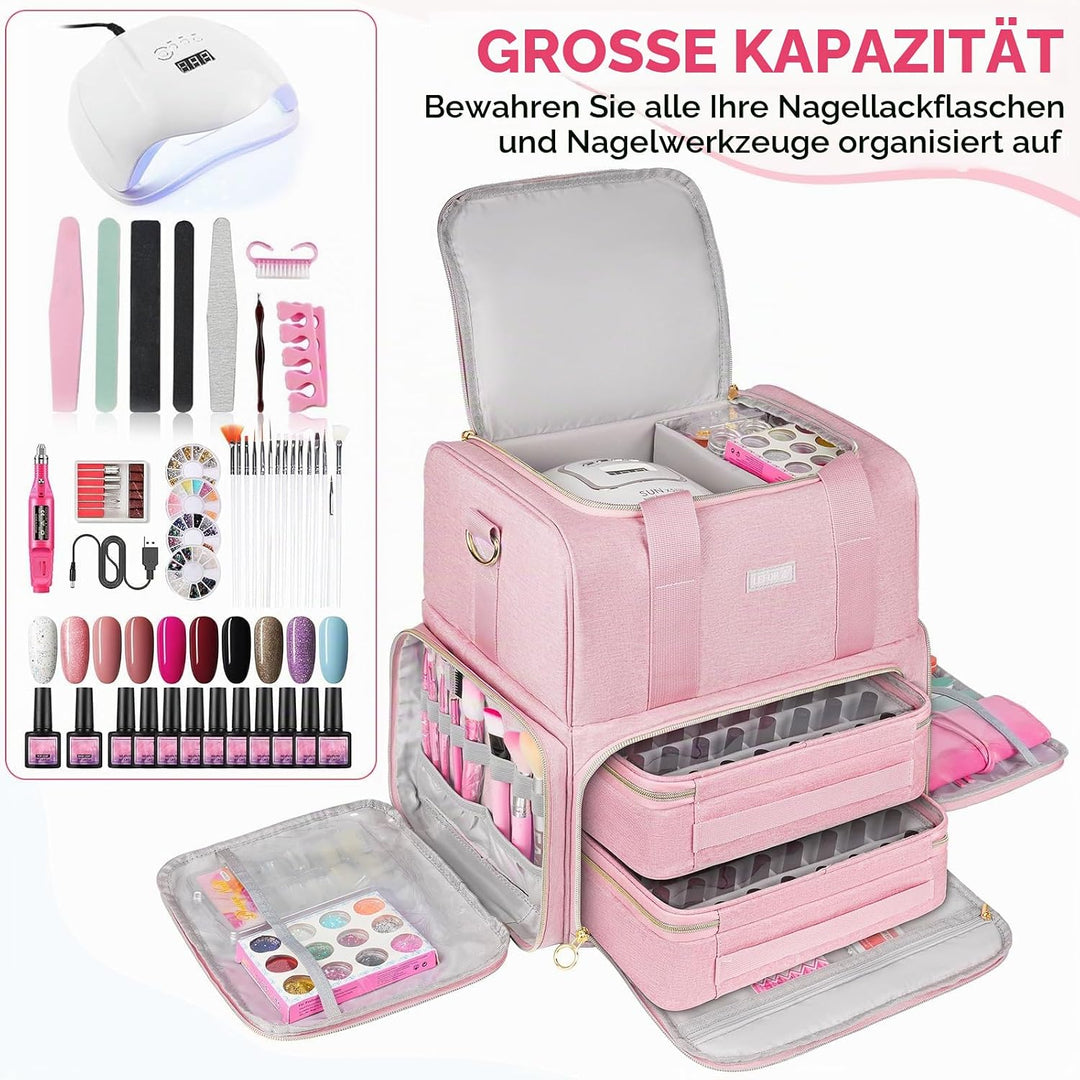 Nagellack Organizer Tasche,Doppelschichtige Nagellack Aufbewahrung Tasche für 80 Flaschen (15 ml) un