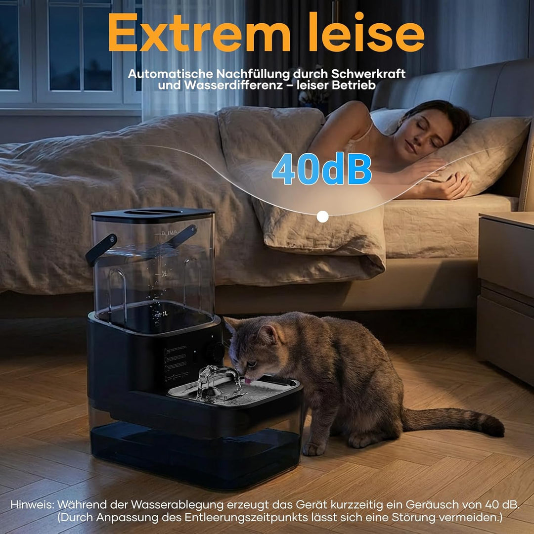 Trinkbrunnen für Katzen, Katzenbrunnen, Trennung von Frisch und Abwasser | Ohne Filter, 304 Edelstah