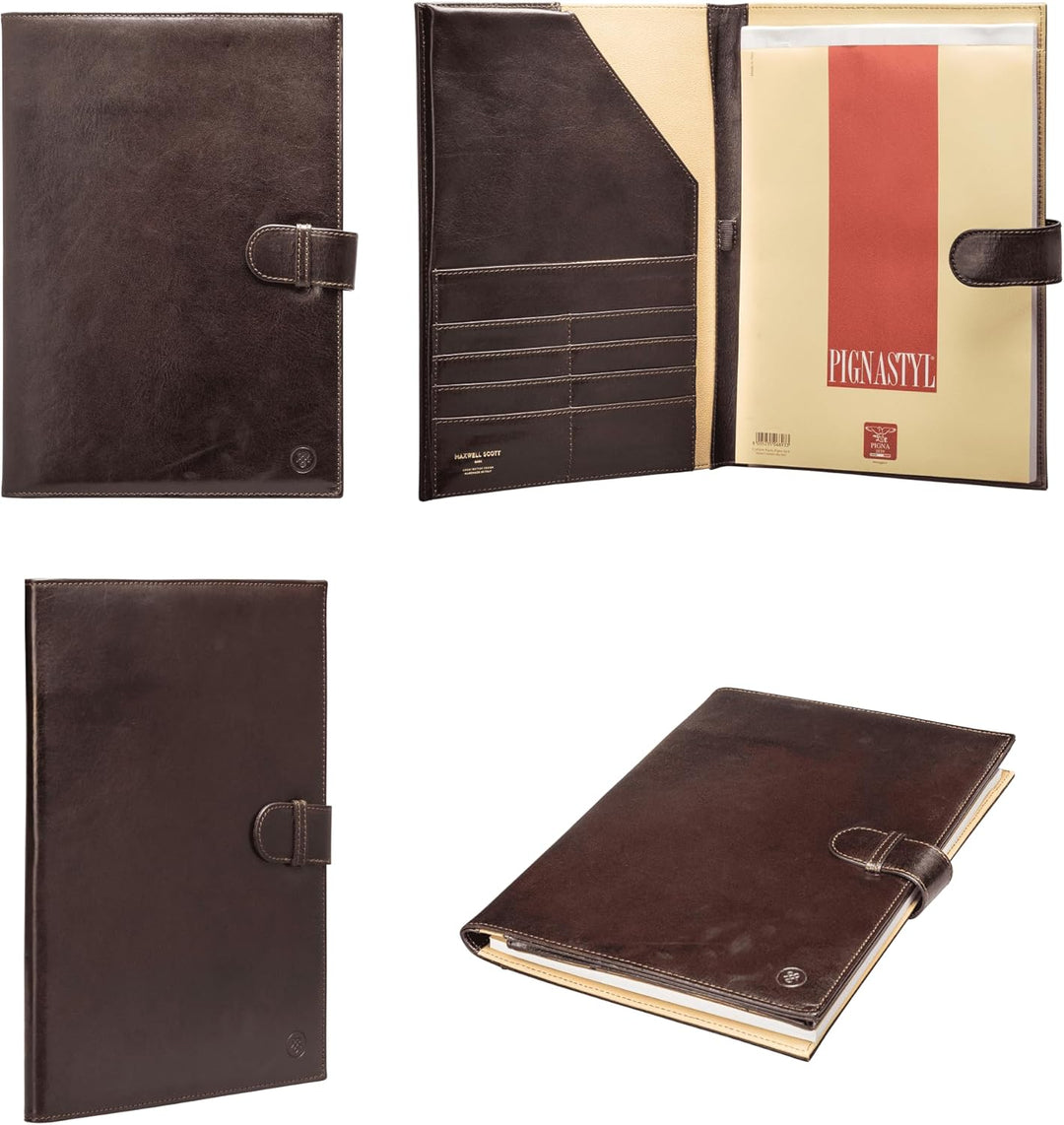 Maxwell-Scott Handgefertigte Leder A4 Dokumentenmappe Gallo in Dunkelbraun, Dunkelbraun