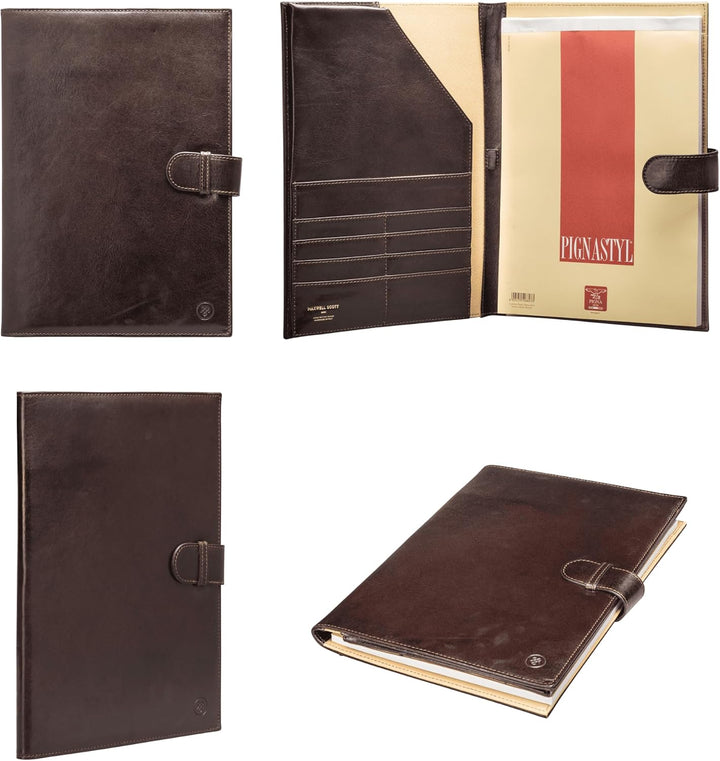 Maxwell-Scott Handgefertigte Leder A4 Dokumentenmappe Gallo in Dunkelbraun, Dunkelbraun