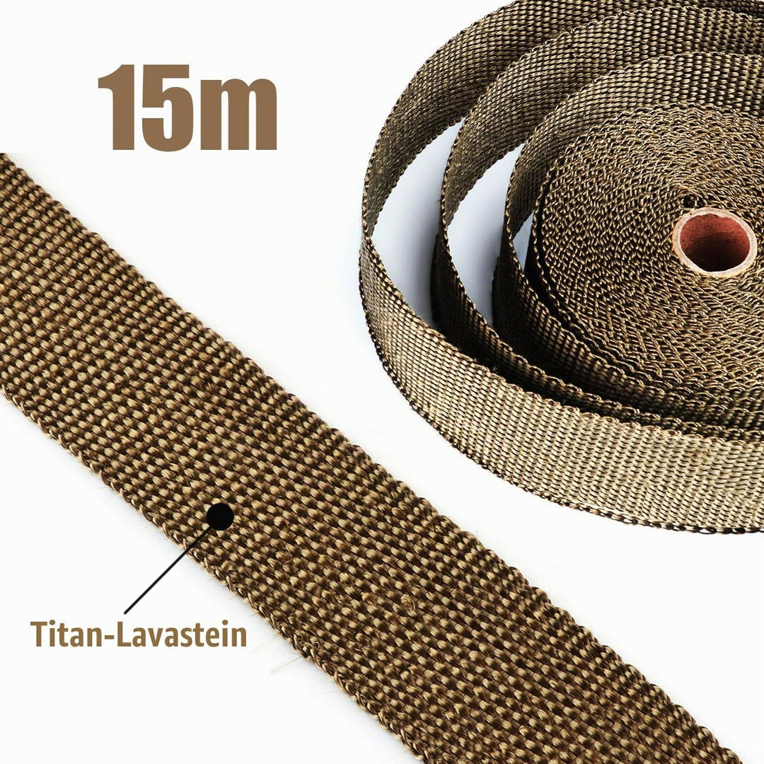 ilauke Hitzeschutzband Auspuffband, 15M*5CM Hitzeschutzband Auspuff Gelb mit 15 Edelstahl Kabelbinde