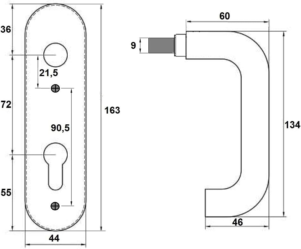 Feuerschutz Kurzschild PZ | V2A Edelstahl matt | Drücker/Drücker | Feuerschutz DIN 18273 | Orlando