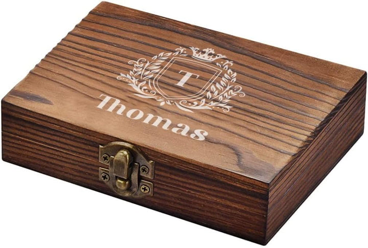 4-TLG Whisky Steine Set - in gravierter Holzbox - mit 9x Kühlsteine + 1x Zange + 1x Beutel - wiederv