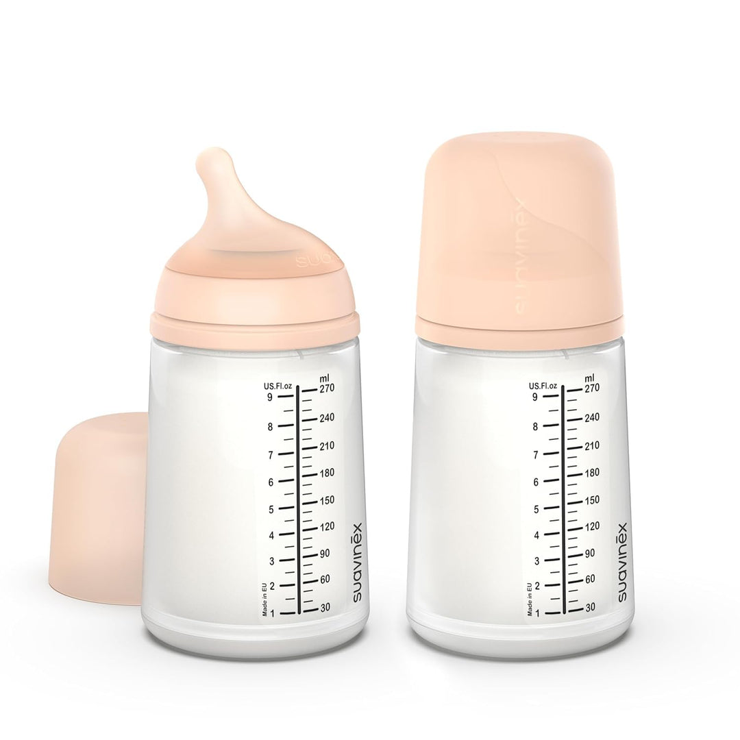 Suavinex, 2er Pack Anti-Colic Babyflasche Zero Zero,mit mittlerem Silikonsauger (M), für Babys ab 3