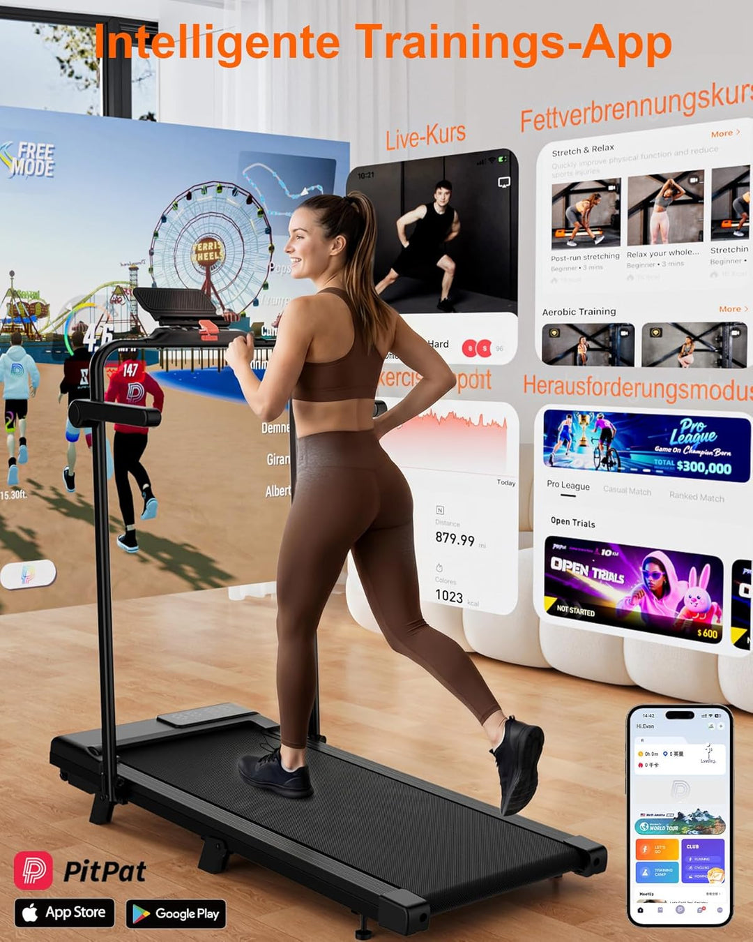 MJWW Walking Pad mit Steigung 6%, Laufband für Zuhause &amp; Büro 136 KG mit Smart App 6 km/h &amp; 12 km/h,