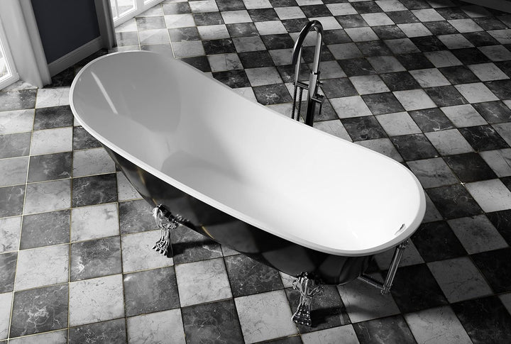 Freistehende Badewanne PARIS Acryl - 176 x 71 cm - Schwarz glänzend - Metallfüsse &amp; Standarmatur wäh